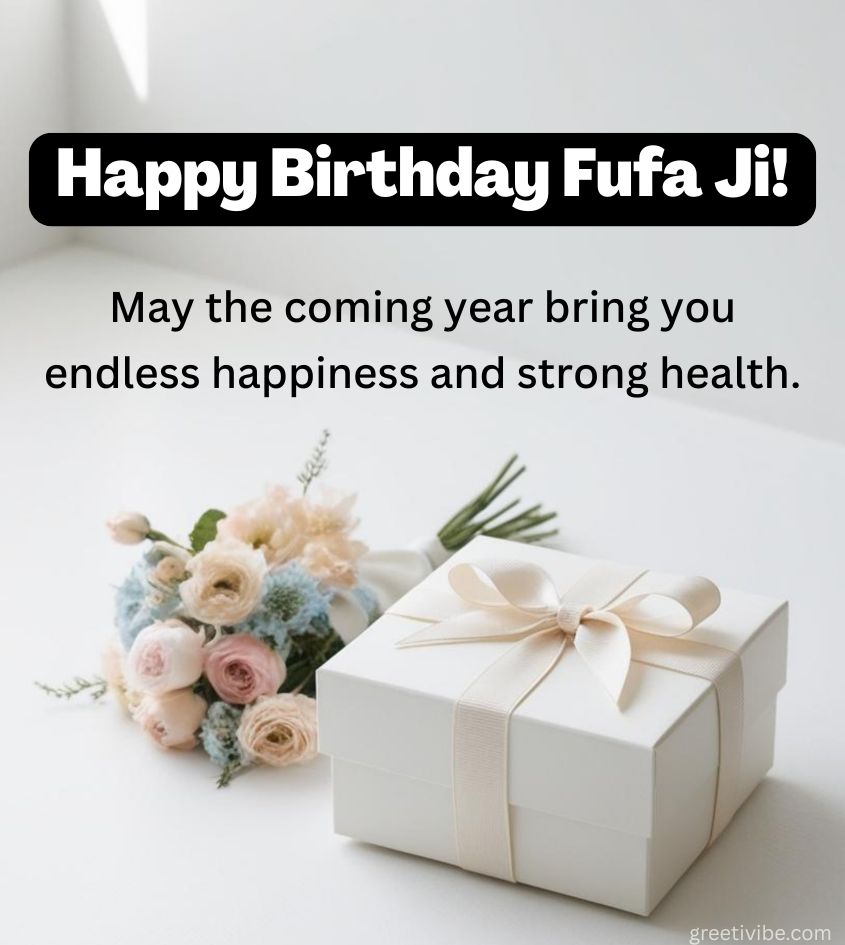 Birthday Greetings for Fufa Ji with Flowers and Gift Box