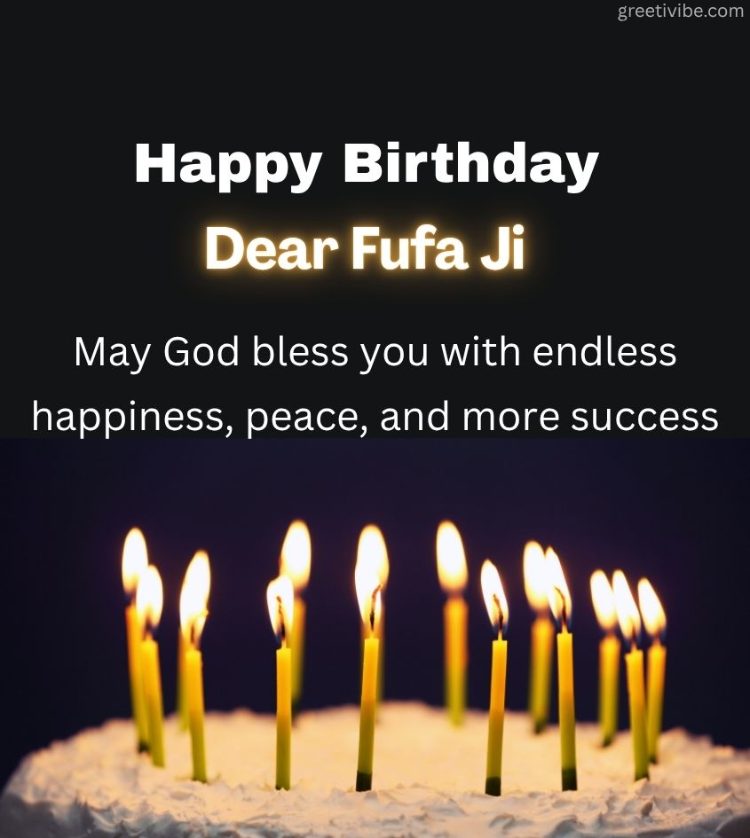 Birthday Greetings for Fufa Ji with cake Background