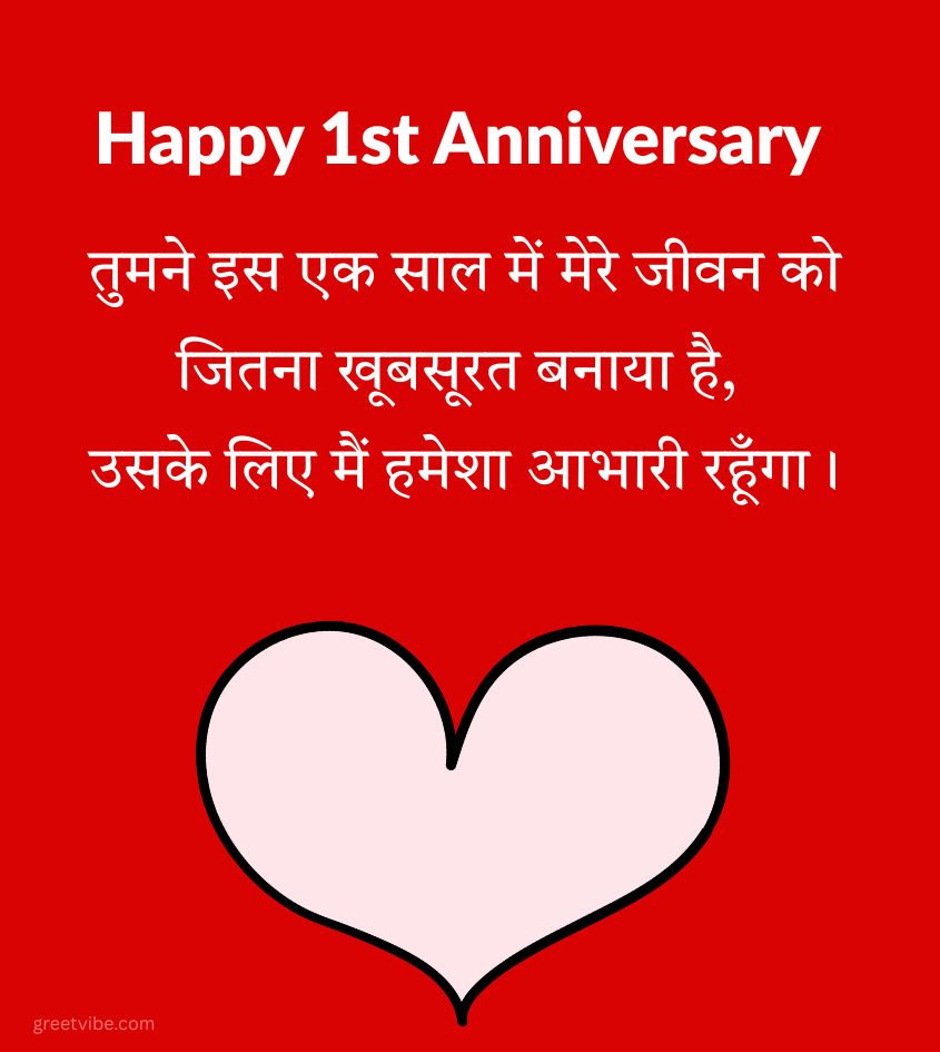 First Wedding Anniversary Greetings in Hindi for Spouse