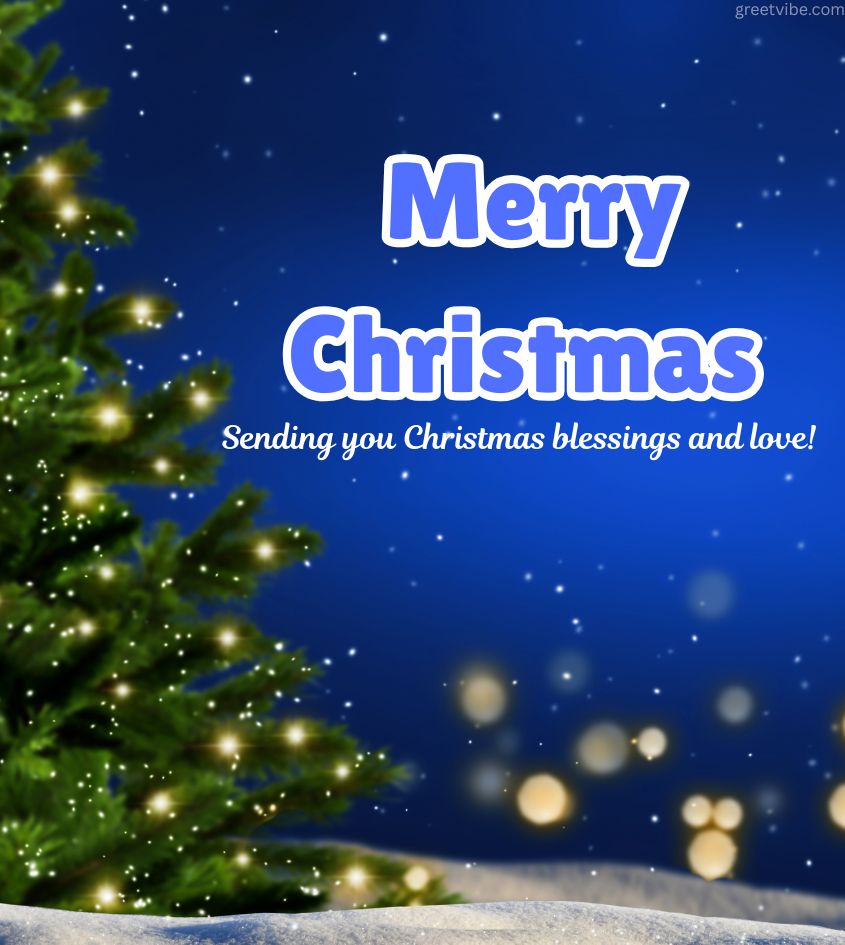 Merry Christmas Wishes with Christmas Tree Background