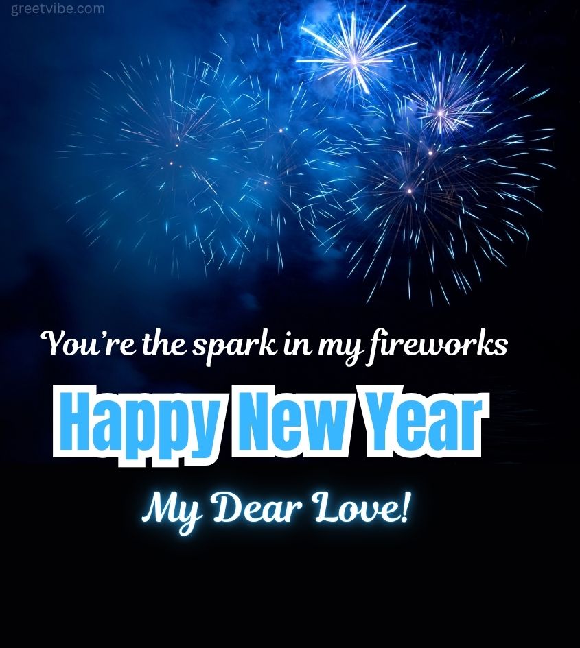 New year Love Greetings with Fireworks