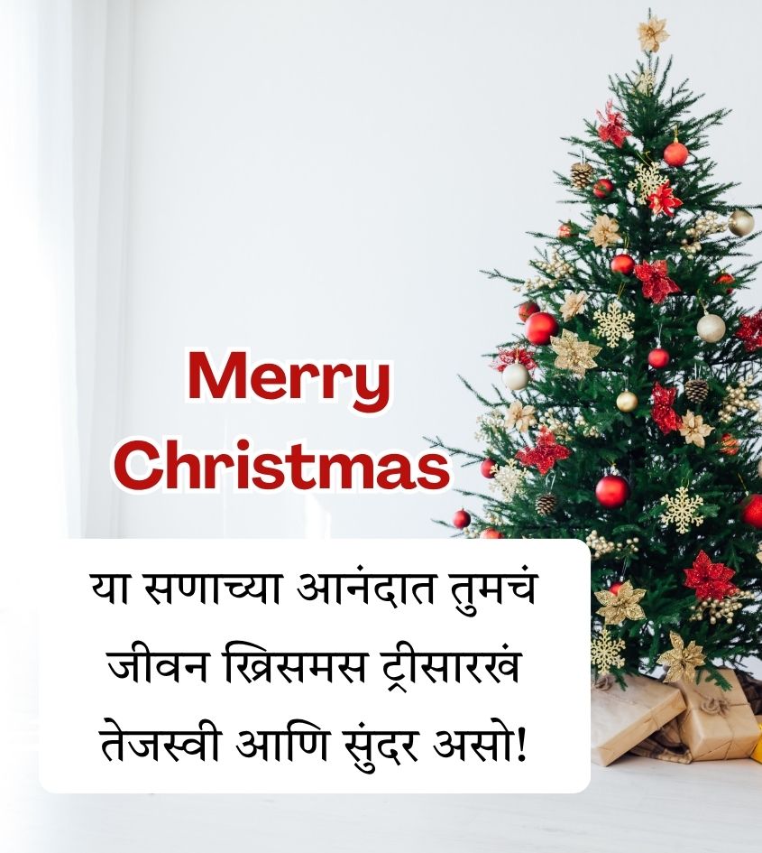 Christmas Tree with Merry Christmas Wishes in Marathi for Friends