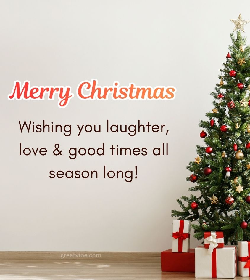 Merry Christmas Wishes with Decorated Tree