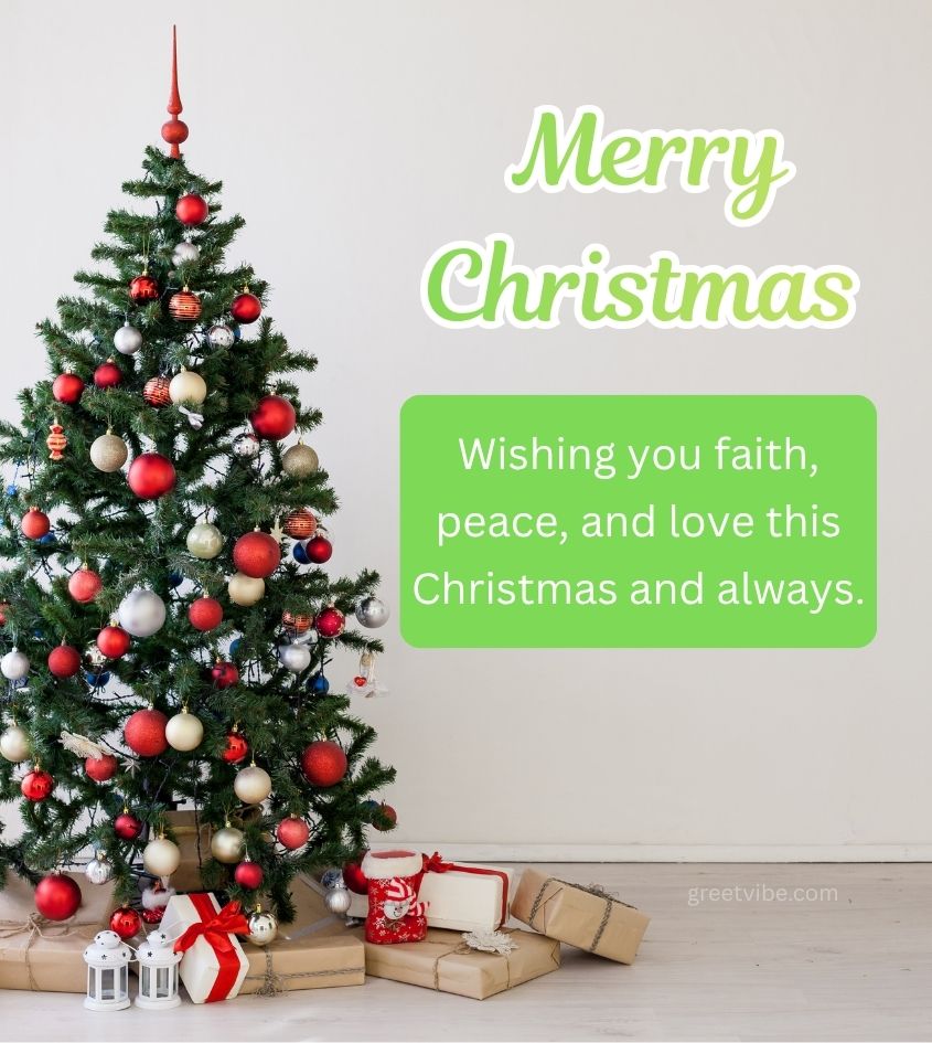 Merry Christmas Greetings with tree Background