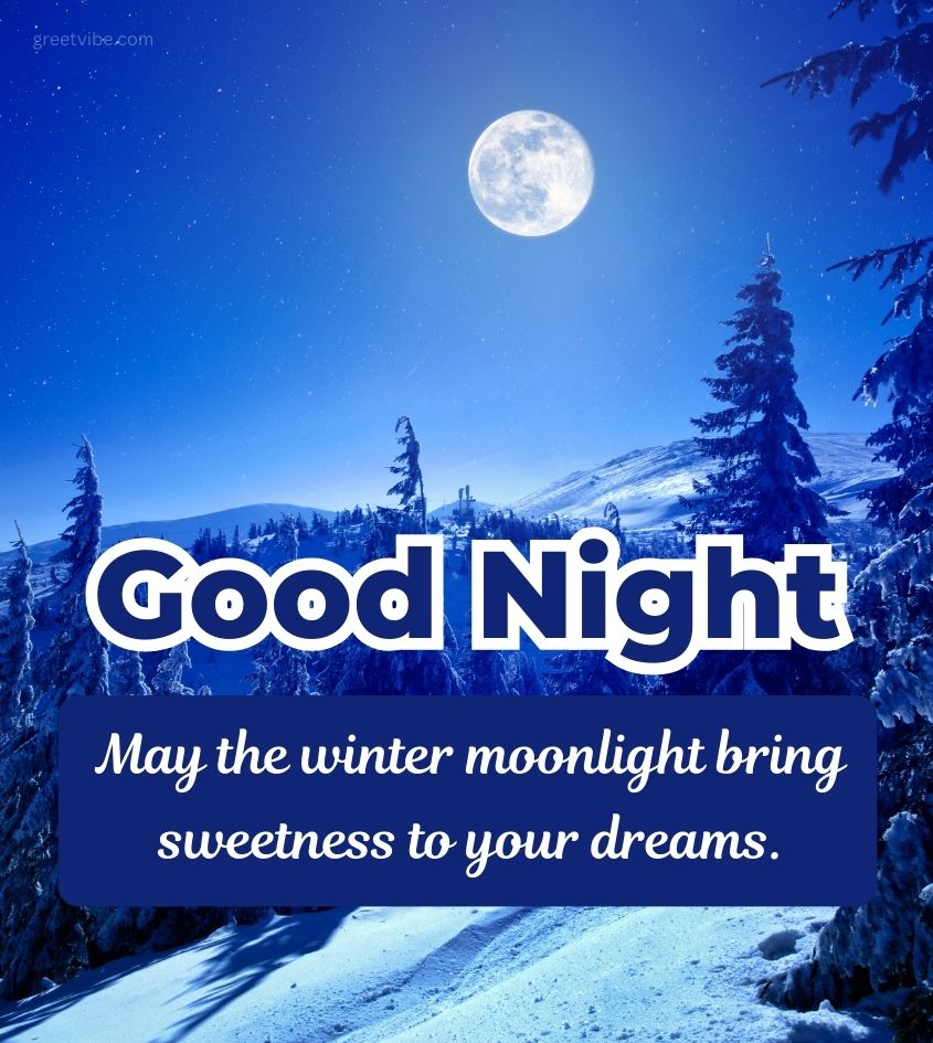 Good Night Greetings with Winter Moon Background